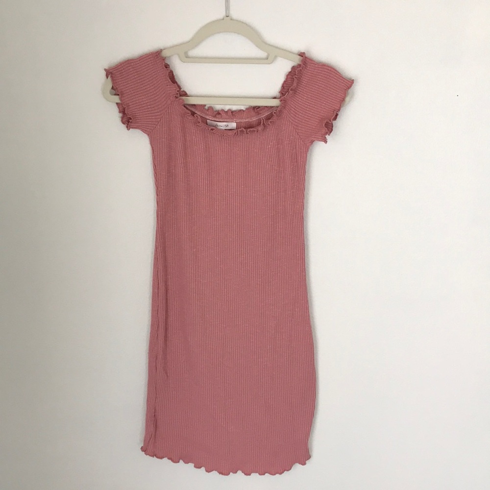cute off the shoulder pink dress